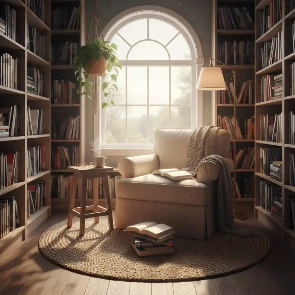 Cozy reading nook at PageTurn Books